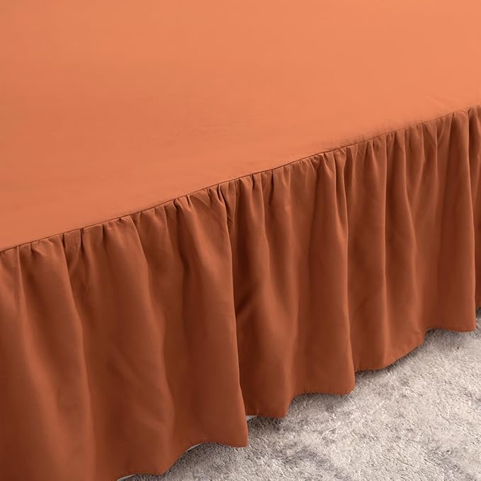 Bed Skirt Queen Size Ruffled Bed Skirt with Split Corners, 12 Inch Drop Dust Ruffle Bed Skirts with Platform, Terracotta