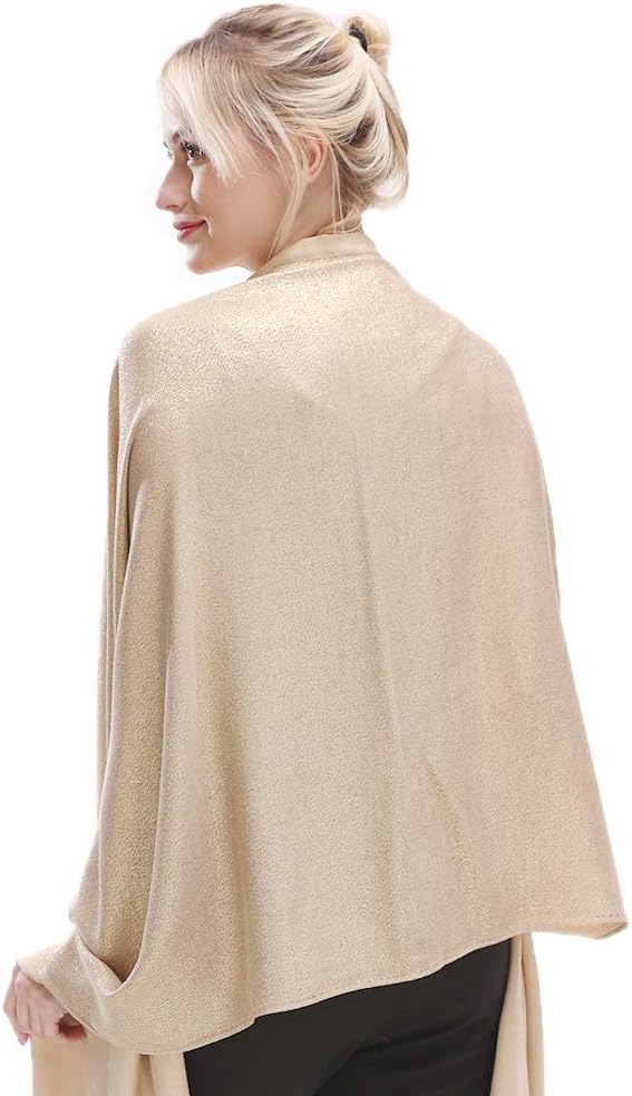LMVERNA Women's Sparkling Metallic Soft Pashmina Shawls and Wraps Scarf in Solid Colors