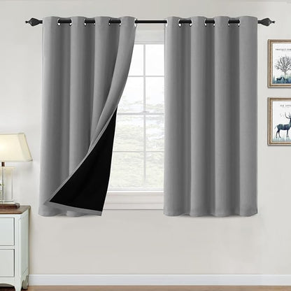 H.VERSAILTEX 100% Blackout Curtains for Bedroom Thermal Insulated Blackout Curtains 45 inch Length Full Light Blocking Window Drapes for Living Room with Black Liner 2 Panels, Dove Gray
