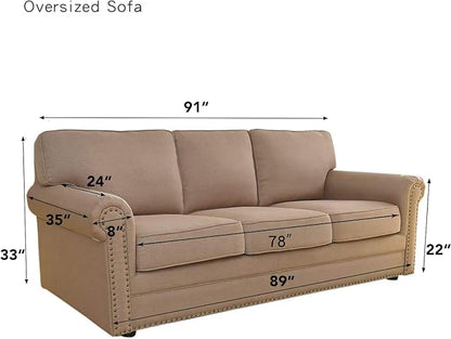 Easy-Going Stretch Oversized Sofa Slipcover 1-Piece Sofa Cover Furniture Protector Couch Soft with Elastic Bottom for Kids, Polyester Spandex Jacquard Fabric Small Checks Beige