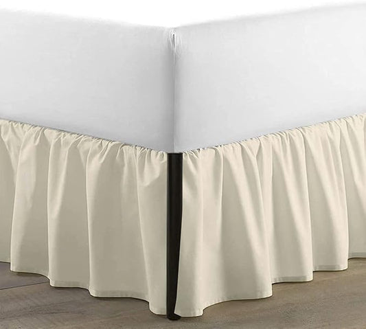 SKY BEDDINGS - Queen Size Ruffled Bed Skirt with Split Corners - 14 Inch Drop Dust Ruffle Bed Skirt with Platform Three Sided Coverage - 100% Microfiber, Ivory