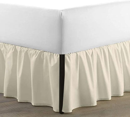 SKY BEDDINGS - Queen Size Ruffled Bed Skirt with Split Corners - 18 Inch Drop Dust Ruffle Bed Skirt with Platform Three Sided Coverage - 100% Microfiber, Ivory