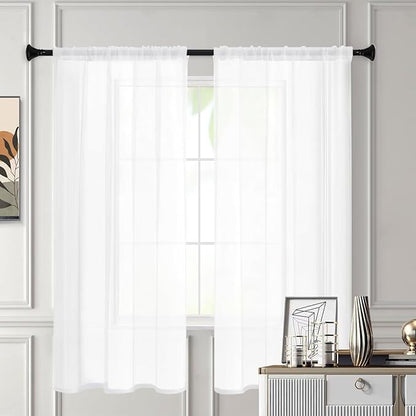 White Sheer Curtains 84 Inches Long 2 Panels, Rod Pocket Short Curtain for Kitchen, Bedroom, Cafe Window(White 38" W x 84" L)