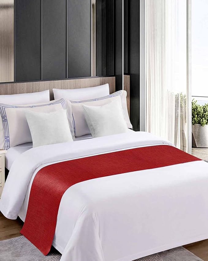 Farmhouse Red Linen Bottom Bed Runners for Bedroom Hotel,Decorative Bedding Scarf Vintage Burlap Christmas Bed End Blanket Bedding Runner Scarves for King Size Bed,102x20in
