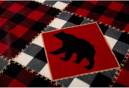CARSTENS, INC. Ultra Premium Super Soft Plush Sherpa Fleece Oversized Throw Blanket 54" x 68", Lumberjack Bear Red Plaid