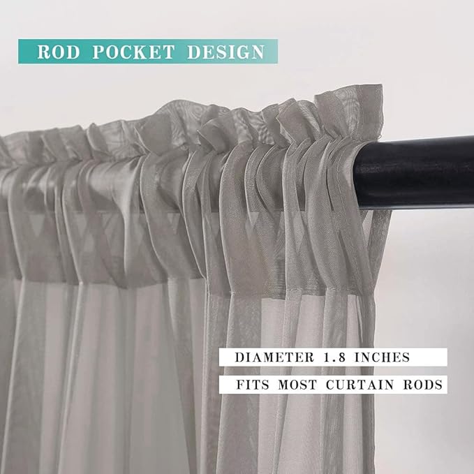 MIULEE 2 Panels Kitchen Tiers Half Window Sheer Curtains Rod Pocket Voile Drapes for Kitchen Bathroom Small Windows 29 by 36 Inch Grey