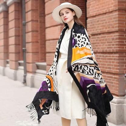 DANA XU 100% Merino Wool Pashmina Shawl for Women 96"x43", Oversized Cashmere Wrap with Tassels, Floral Travel Blanket Cape