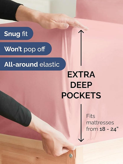 Extra Deep Twin Sheet Set - 4 Piece Breathable & Cooling Sheets - Hotel Luxury Bed Sheets Set - Easy & Secure Fit - Soft, Wrinkle Free & Comfy Sheets Set - Baby Pink Sheet Set with Extra Deep Pockets