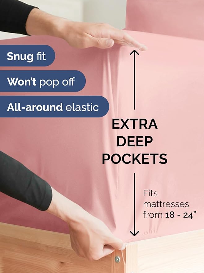 Extra Deep Pocket Queen Sheet Set - 4 Piece Breathable & Cooling Bed Sheets - Hotel Luxury Sheet Set - Soft, Wrinkle Free and Comfy - Easily Fits Extra Deep Mattresses - Deep Pocket Baby Pink Sheets