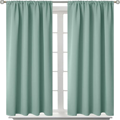 BGment Sage Green Blackout Curtains for Bedroom 48 Inch Length - Thermal Insulated Drapes with Rod Pocket Darkening for Kitchen Bathroom Living Room Window, 42 x 48 Inch, 2 Panels