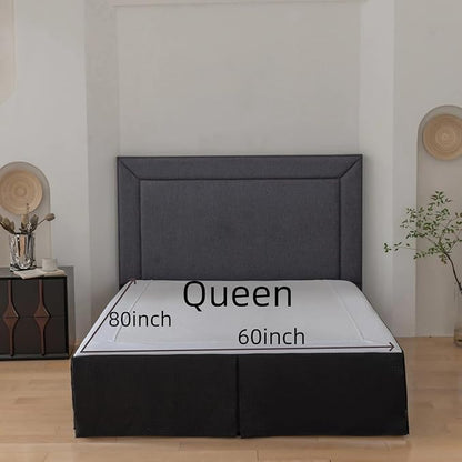 Queen Bed Skirt, Wrap Around Bed Skirt with Pleated Corner, 18 Inch Drop Pleated Waffle Weave Bedskirts, Anti-Slip, Microfiber, Black, 18'' Queen