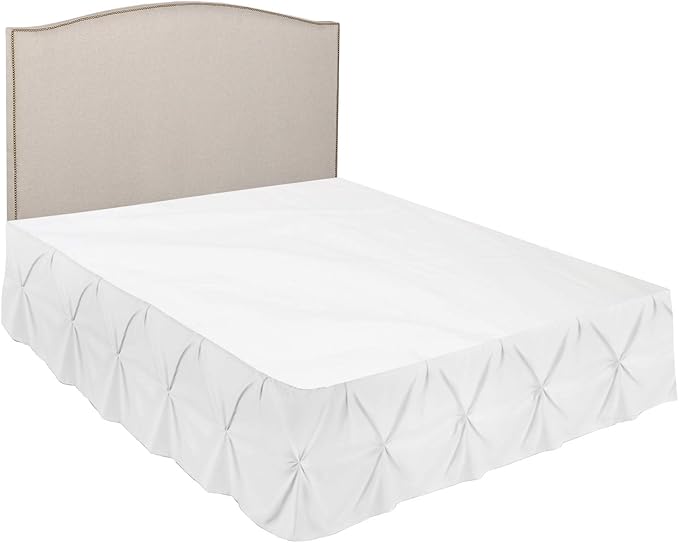 Nestl White Pinch Pleat Cal King Bed Skirt, 14" Drop, Microfiber