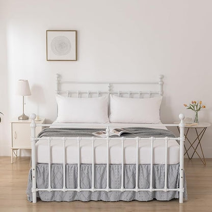 Bed Skirt Queen Size Ruffled Bed Skirt with Split Corners, 18 Inch Drop Dust Ruffle Bed Skirts with Platform, Boho Tufted Shabby Chic Full Size Bed Skirts, Light Grey