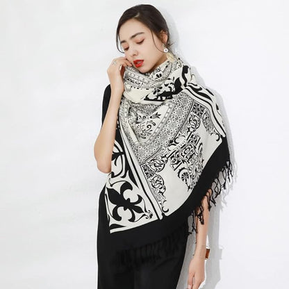 DANA XU 100% Merino Wool Extra Large Pashmina Blanket Travel Scarf Cashmere Wrap for Women Fall Winter Oversize Shawl Floral