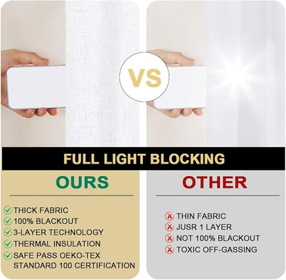PrinceDeco Blackout Curtains for Bedroom/Living Room Light Blocking White Curtains 96 Inches Long Room Darkening Curtains & Drapes Thermal Insulated Window Treatments for Room Decor,Pure White