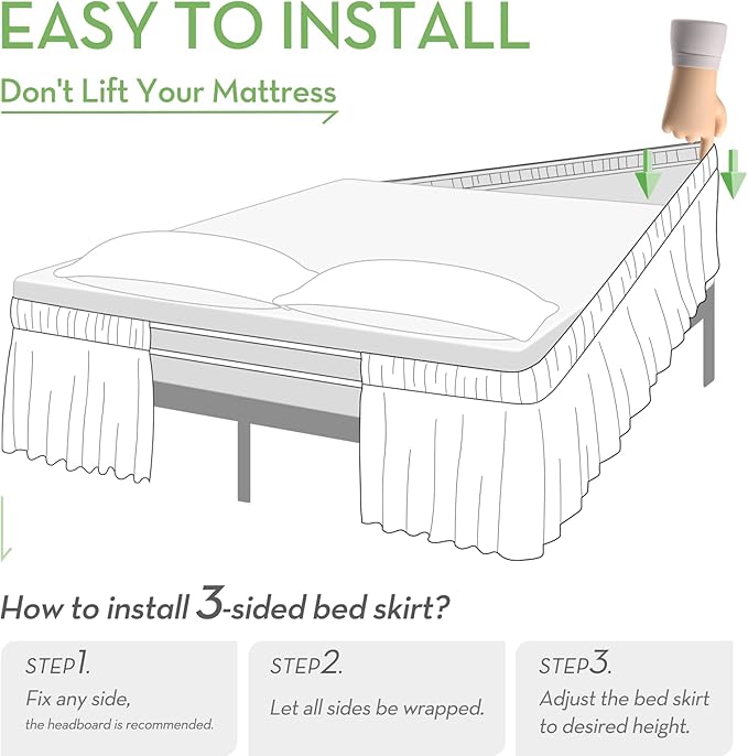 RIMELA Light Grey Bed Skirt Queen Size 21 Inch Drop, Elastic Bed Skirting for Bed Base and Frame, Bedding Dust Ruffle Easy to Install, Lightweight Wrap Around Adjustable Bedskirt