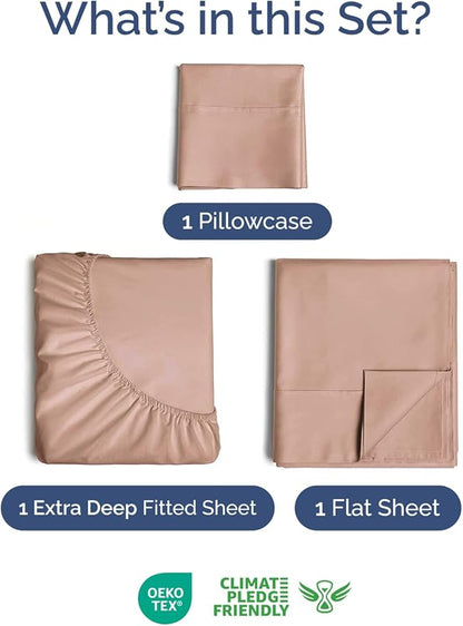 Extra Deep Pocket Twin XL Sheets - 3 Piece Breathable & Cooling Bed Sheets - Hotel Luxury Bed Sheet Set - Soft, Wrinkle Free & Comfy - Easily Fits Extra Deep Mattresses - Deep Pocket Mauve Sheets Set