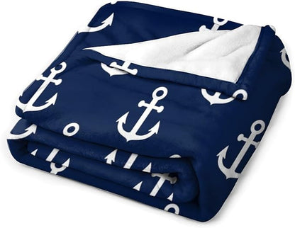 Anchor Blanket Vintage Rustic Ocean Nautical Style Navy Blue White Soft Cozy Lightweight Throw Blanket for Kids Girls Boys Women Men Bedroom Living Room Dorm Chair Sofa Travel 40x50in