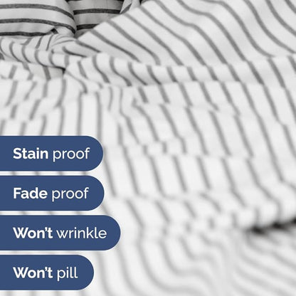 Split Head King Sheet Set – 4 Piece Flex Split Top King Sheets for Adjustable Beds - Fits 14” to 16" Mattress w/ Deep Pockets - Breathable & Cooling - Luxury Bedding and Wrinkle Free - Grey Stripes 2