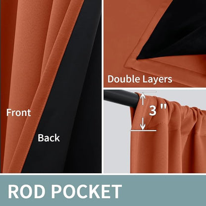 BGment Terracotta 100% Blackout Curtains for Living Room, Fall Full Room Darkening Noise Reducing Bedroom Curtains 84 Inch Length, Thermal Insulated Rod Pocket Window Drapes 2 Panels, 52 Inch Wide