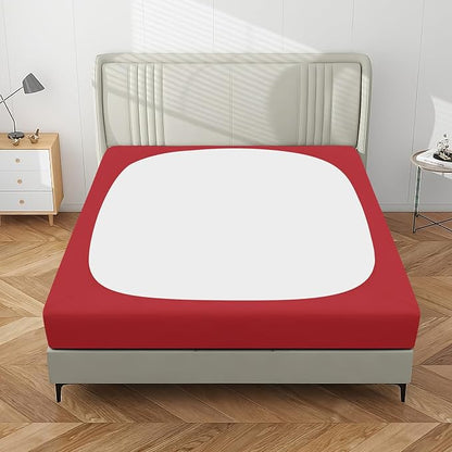 PureFit Stretchy Box Spring Cover Twin - Elastic Fitted Box Spring Wrap Around 4 Sides, Wrinkle & Fading Resistant Fits Twin Size Beds, Red