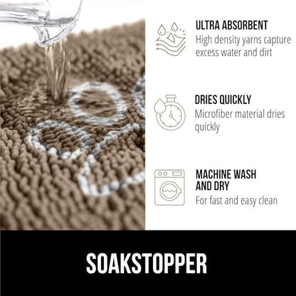 GORILLA GRIP SOAKSTOPPER Dog Door Mat, 35x24 Machine Washable Rug Absorbent Doormat Captures Moisture Mud Dirt, Quick Dry Soft Chenille Entryway Rugs Indoor Entrance Mats for Dog Paws, Paw Beige Ivory
