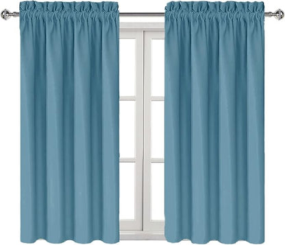 DWCN Blackout Curtains for Living Room Thermal Insulated, Energy Saving & Noise Reducing Bedroom Curtains, Stone Blue, W 42x L 54 Inch, Set of 2 Rod Pocket Curtain Panels