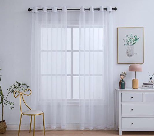 PI Sheer Window Curtains Home Decoration Solid Voile Panels with Ring Top for Bedroom 2 Panels (W52 X L90, Optical White)