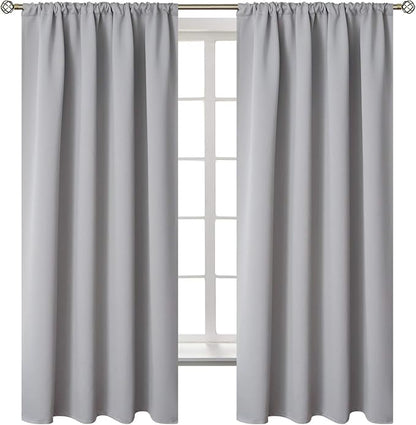 BGment Rod Pocket Room Darkening Curtains 63 Inches Long for Bedroom - Thermal Insulated Blackout Curtains for Living Room, 42 x 63 Inch, 2 Panels, Light Grey