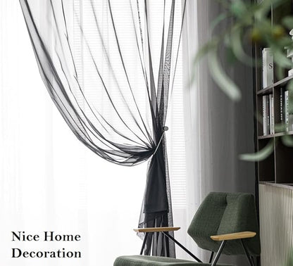 PI Black Sheer Curtains with Grommets,Hazy Sheer Voile Window Draperies for Home Decoration/Living Room 2 Panels (W52 X L108, Black)