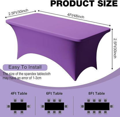 Trlyc 1 Pack 4FT Spandex Table Cloth - 48 x 30 Inch Rectangular Stretch Tablecloth, Wrinkle Resistant Scretch Table Cover for Wedding, Party, Banquet, Picnic, Outdoor Decoration (1Pcs,Purple)