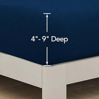 PureFit Stretchy Box Spring Cover King - Elastic Fitted Box Spring Wrap Around 4 Sides, Wrinkle & Fading Resistant Fits King and C-King Size Beds, Navy