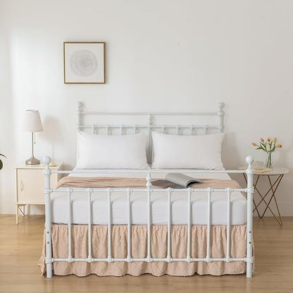Bed Skirt Full Size Ruffled Bed Skirt with Split Corners, 14 Inch Drop Dust Ruffle Bed Skirts with Platform, Boho Tufted Shabby Chic Full Size Bed Skirts, Cream