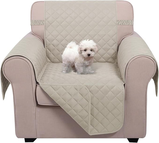 U-NICE HOME Recliner Chair Covers Reversible Chair Cover Pet Covers for Dogs with Elastic Straps Water Resistant Diamond Quilted (23''Recliner Small, Beige/Beige)