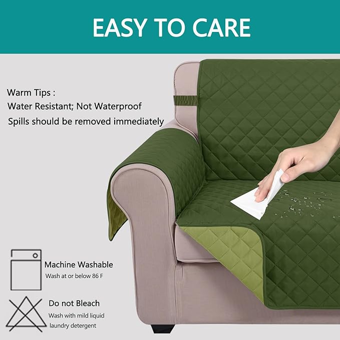 U-NICE HOME Recliner Chair Covers Reversible Chair Cover Pet Covers for Dogs with Elastic Straps Water Resistant Diamond Quilted (23''Recliner Small, Huntergreen/Sage)