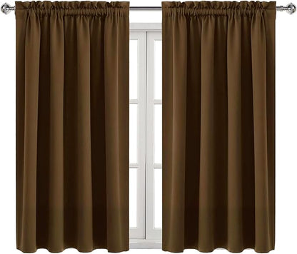 DWCN Blackout Curtains Room Darkening Thermal Insulated Bedroom Curtains Window Curtain Panels, 52 x 54 inches Long, Set of 2 Brown Rod Pocket Drapes