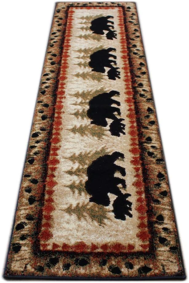 Masada Rugs, Cabin Lodge Area Rug Bear and Cub Scene (2 Feet X 7 Feet 3 Inch) Runner