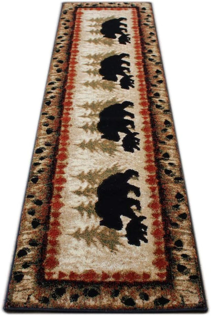 Masada Rugs, Cabin Lodge Area Rug Bear and Cub Scene (2 Feet X 7 Feet 3 Inch) Runner