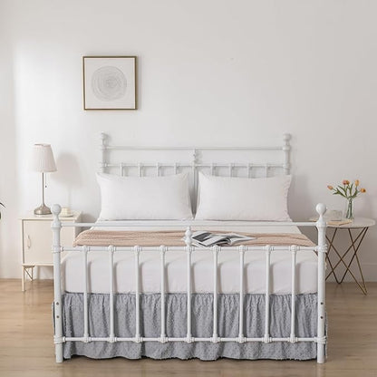 Tufted Dot Bed Skirt King Size Ruffled Bed Skirt with Split Corners, 14 Inch Drop Dust Ruffle Bed Skirts with Platform, Light Grey