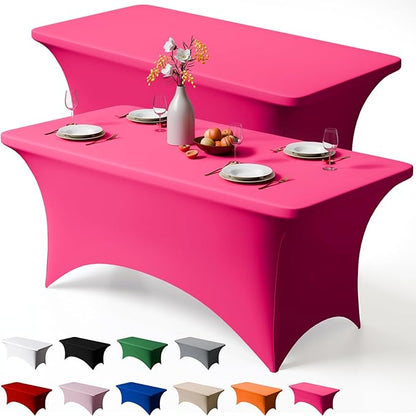 Trlyc 2 Pack 4FT Spandex Table Cloth - 48 x 30 Inch Rectangular Stretch Tablecloth, Wrinkle Resistant Scretch Table Cover for Wedding, Party, Banquet, Picnic, Outdoor Decoration (2Pcs,Fuchsia)