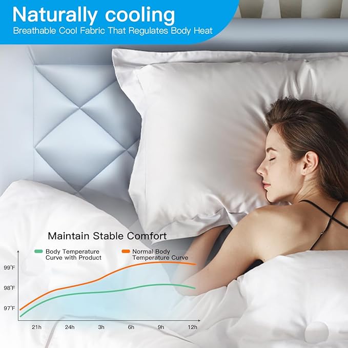 Cooling Mattress Topper Queen Size - Pillow Top Mattress Pad for Hot Sleepers - Breathable Ultra Soft Mattresses Protector with 8-21 Inch Deep Pocket (60x80 inch, Blue)