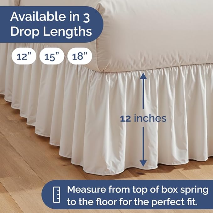 Bedskirt Twin Size Ruffle - 12 inch Drop Dust Ruffle Bed Skirt with Platform - Ultra-Soft, Easy Fit, Premium Hotel Quality - Wrinkle, Fade & Shrink Resistant - for Women, Men, Kids and Teens - White