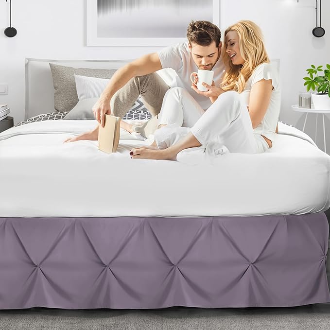 Nestl Grayish Purple Bed Skirt Cal King Size, Pinch Pleat Cal King Bed Skirt, 14" Inch Drop Cal King Bedskirt, Hotel Quality Bed Skirts, Microfiber Bedskirt for Cal King Bed, Grayish Purple Bed Skirt