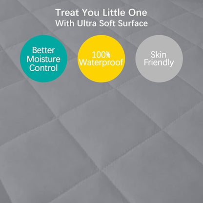 Pack and Play Sheets Fitted Waterproof Pack and Play Mattress Protector Pad Cover 2 Pack Gray Quilted 39" x 27"