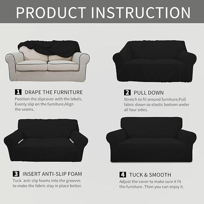 Easy-Going Stretch Oversized Loveseat Slipcover 1-Piece Sofa Cover Furniture Protector Couch Soft with Elastic Bottom for Kids Polyester Spandex Jacquard Fabric Small Checks Black