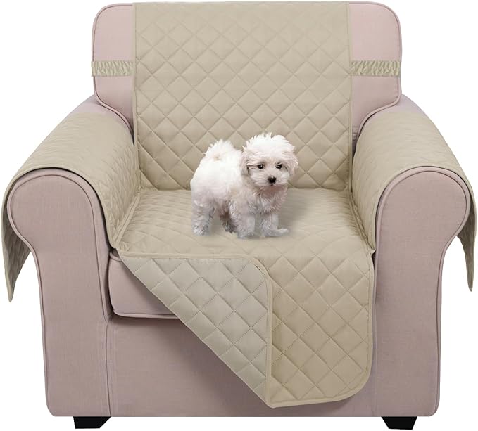 U-NICE HOME Recliner Chair Covers Reversible Chair Cover Pet Covers for Dogs with Elastic Straps Water Resistant Diamond Quilted (23''Recliner Small, Sand/Beige)