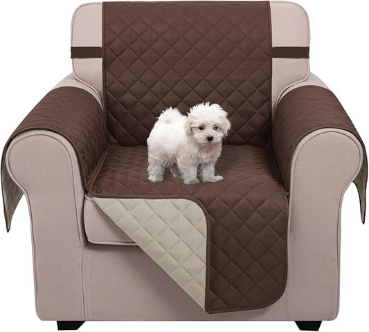 U-NICE HOME Recliner Chair Covers Reversible Chair Cover Pet Covers for Dogs with Elastic Straps Water Resistant Diamond Quilted (23''Recliner Small, Coffee/Beige)