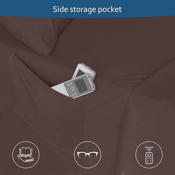 Moonsea Queen Sheet Set for Air Mattress - Sheets Queen Size Bed Set - 3Pcs Side Storage Pocket Fitted Sheet & Pillowcases Easily Fits 16in to 24in Pillow Top Air Bed Mattress - Brown