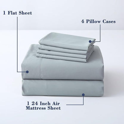 Air Mattress Sheet Set for 16-24 Inch Air Beds Queen Size,Deep Pocket Fitted Sheet with Inflation Opening,Soft & Breathable, for Guests, Camping, RVs, Includes Pillowcase Flat Sheet Fitted Sheet,Gray