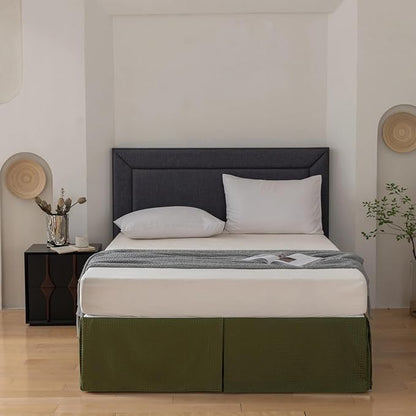 Full Bed Skirt, Wrap Around Bed Skirt with Pleated Corner, 14 Inch Drop Pleated Waffle Weave Bedskirts, Anti-Slip, Microfiber, Green, 14'' Full